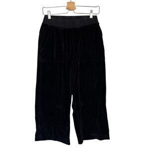 Pact Women's Organic Cotton Velour Wide Leg Pants Sz S Black Loungewear Cropped